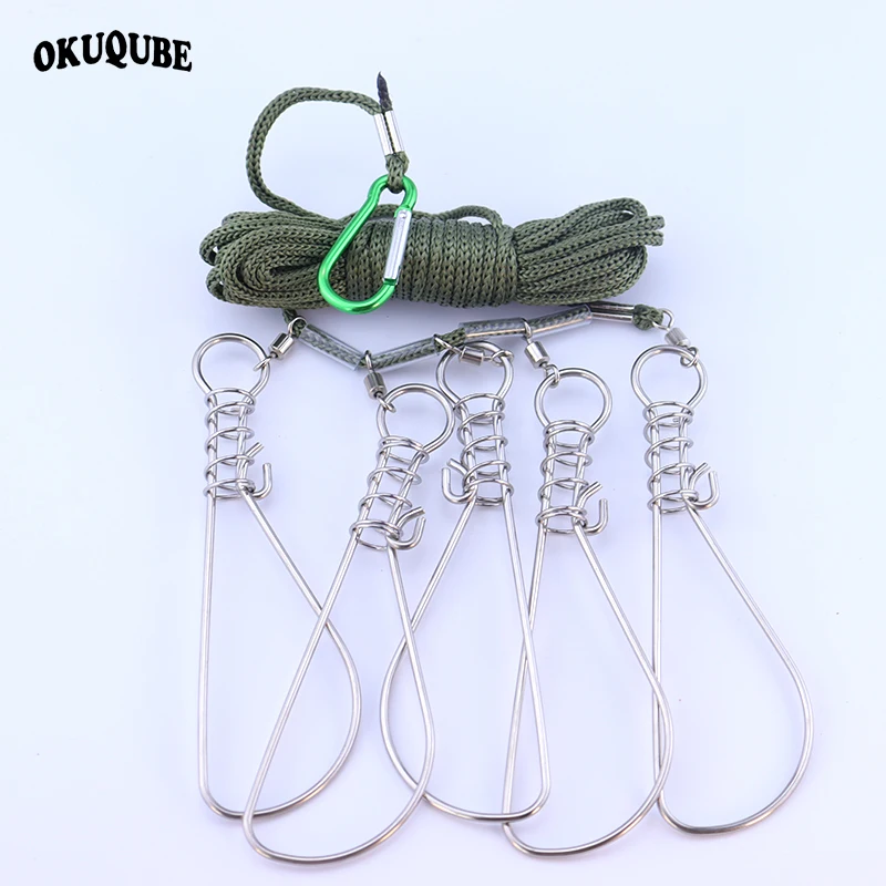 Cuerda de pesca de 5 metros, hebilla de bloqueo de pez de río de acero inoxidable, aparejos de pesca deportivos al aire libre, cordón, accesorios de pesca de carpa Kukan
