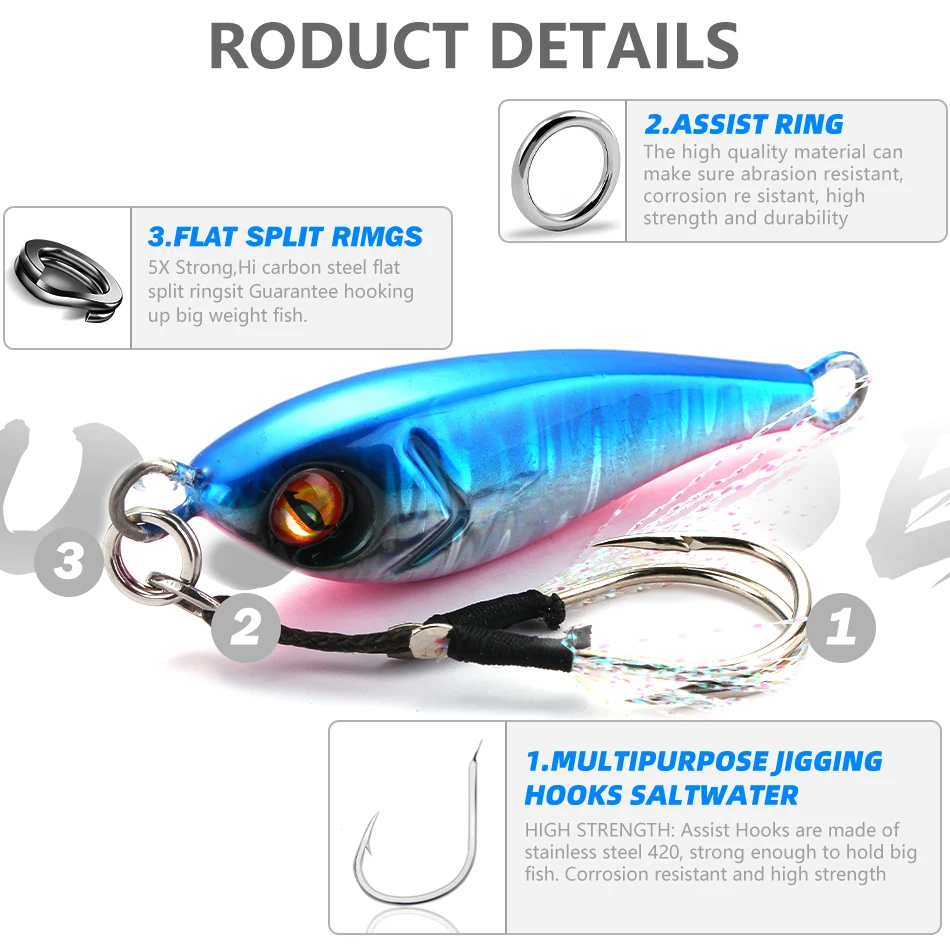 MOOKZZ Metal SLOW Jinginging señuelo de pesca 20G 30g 40g 60g cebo biónico Artificial duro - imagen 5