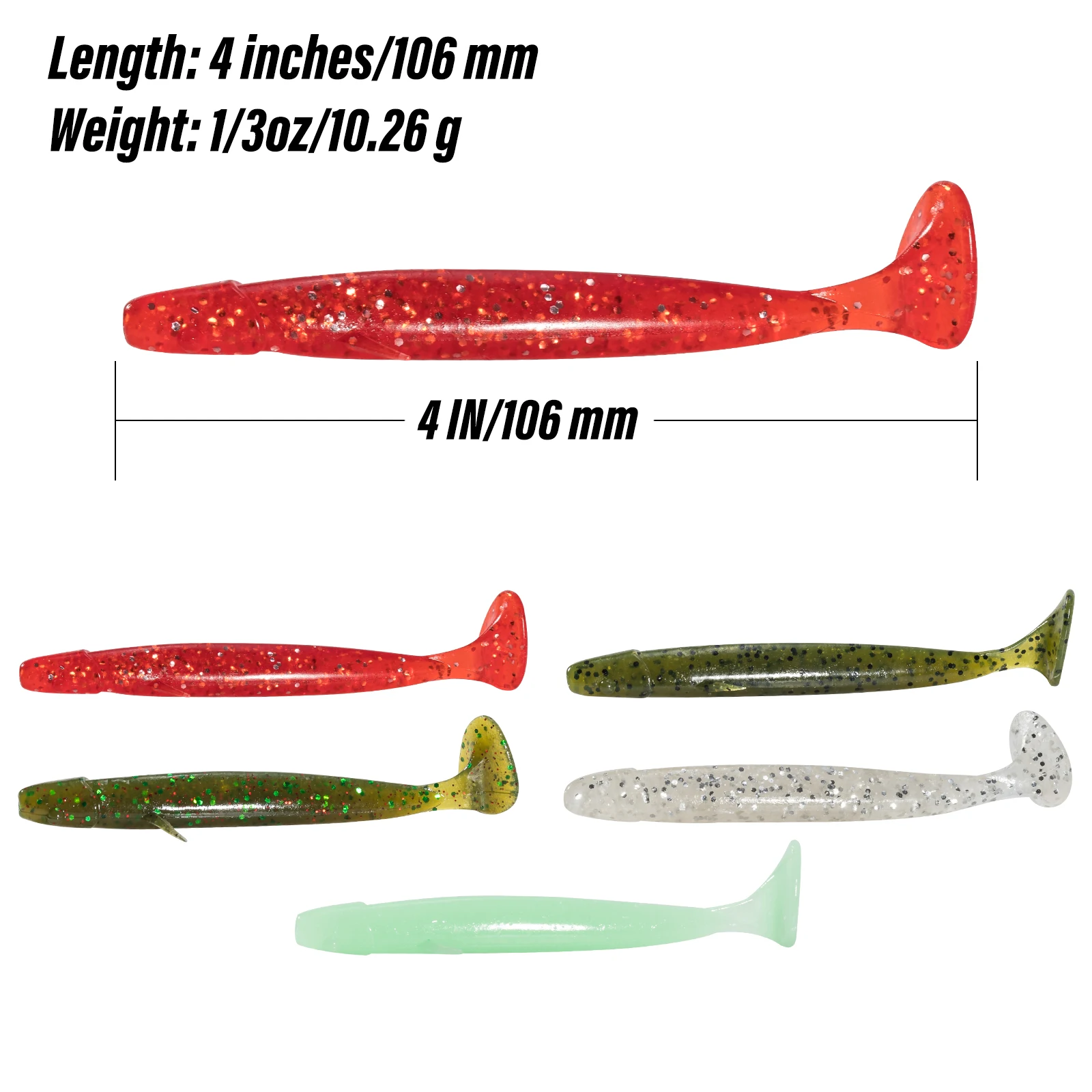 Señuelo de plástico suave para pesca, cebo de gusano de silicona, Swimbaits Glow, Texas Rig, Drop Shot Rig, Crappie Bass, trucha, sábalo, Pike, 10g, 8 piezas - imagen 4