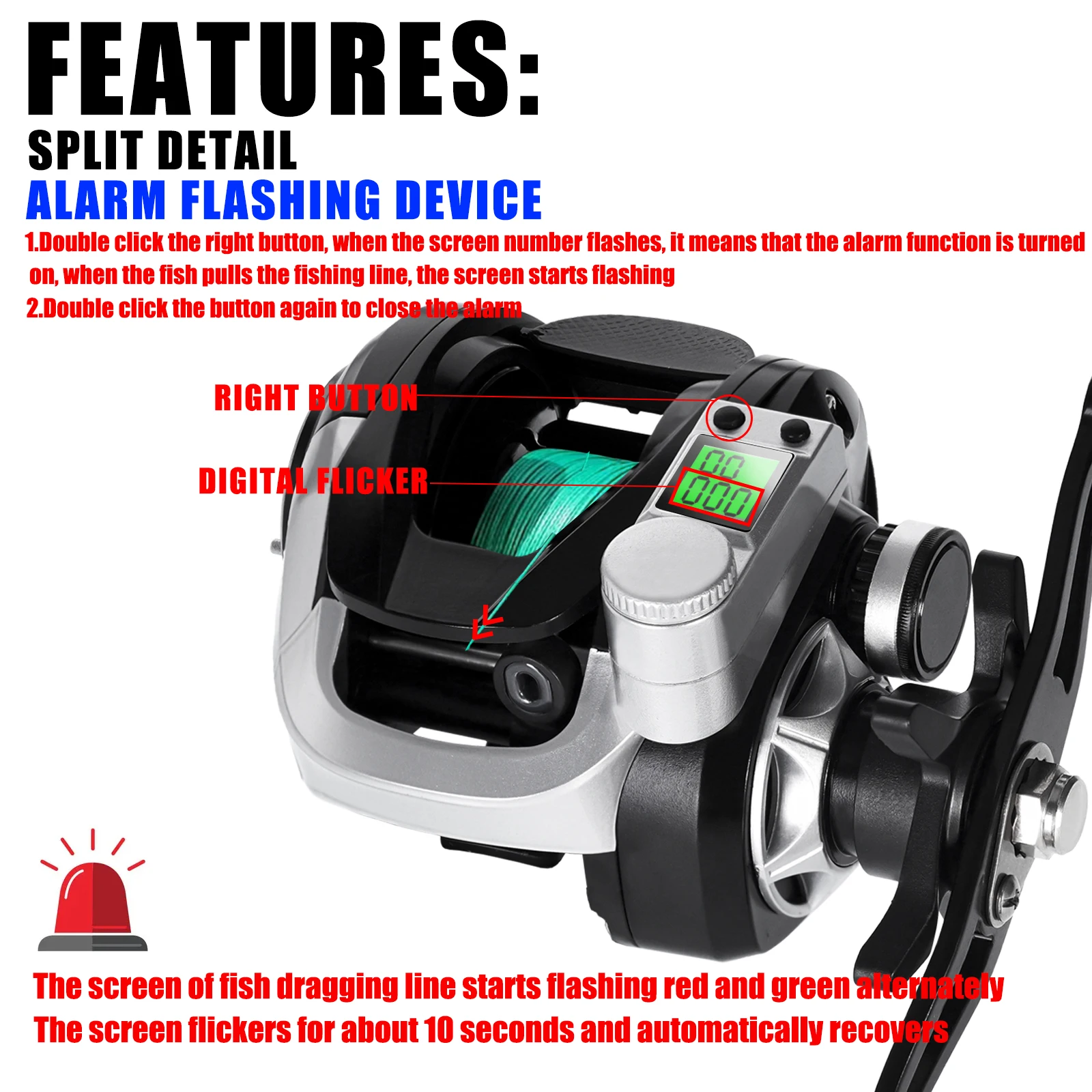 OUYALINE-carrete de pesca Baitcasting electrónico con pantalla Led, alta velocidad, 7,2: 1, 10kg de arrastre, resistente al agua, tambor de fundición de agua salada - imagen 3