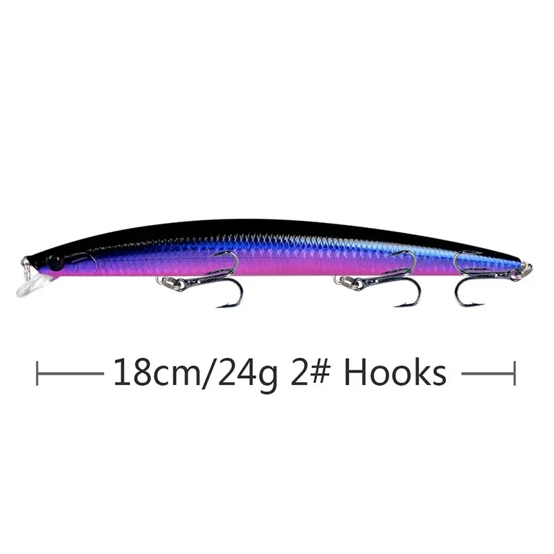 Señuelo de pesca Minnow, cebo Artificial duro láser, 18cm, 24g, ojos 3D, anzuelos afilados, cebo de pesca de mar, Wobblers Crankbait coloridos - imagen 3