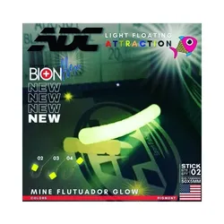 Stick ADC Glow  50mm precortados 5mm en 5mm acavado glow se cargan con la luz del dia o una luz uv perfectos para la noche lubina,mabre,sargo,palometa .Linea atrayentes