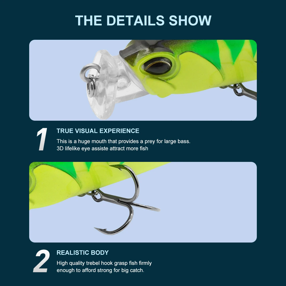 ESFISHING 8cm 10g flotante Topwater manivela Popper cebo duro señuelo de pesca Visitor Minnow unidad de caída de larga distancia 0-0,5 m - imagen 4