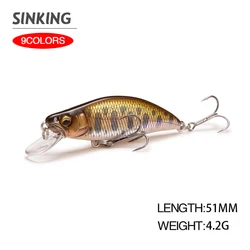 Señuelo de pesca de 5,1 cm y 4,2g, Mini pececillo Wobbler de hundimiento rápido, cebo Artificial duro para pesca de trucha