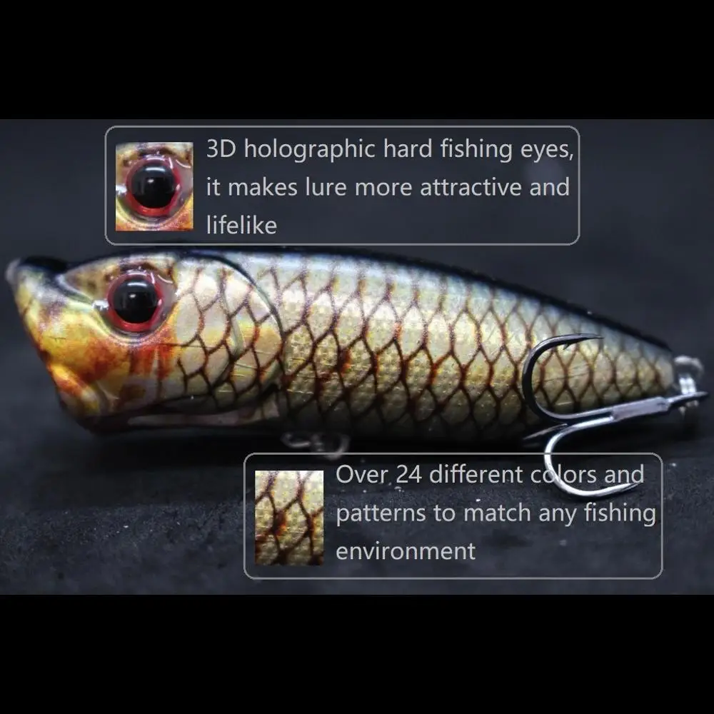 WLure-señuelo de pesca Popper Topwater, cebo duro de 7cm, 12,3g, sonajero fuerte, salpicaduras de agua, señuelo realista para pesca de lubina HT605 - imagen 3