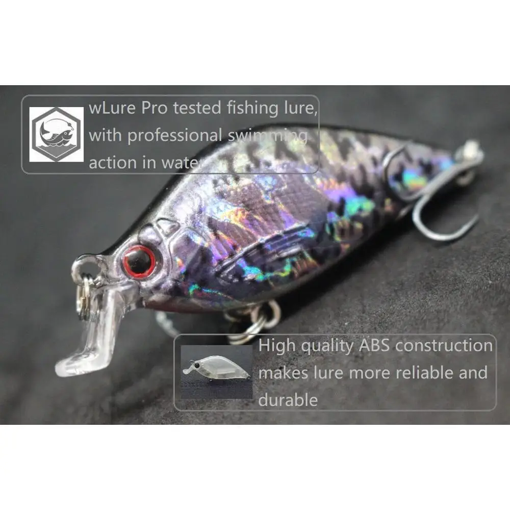 WLure-señuelo de pesca Wobbler, 6,4 cm, 8,6g, Crankbait, pintura de piel real, pequeño perfil ancho, forma de sábalo, cebo duro, anzuelo de alta calidad HC503 - imagen 4
