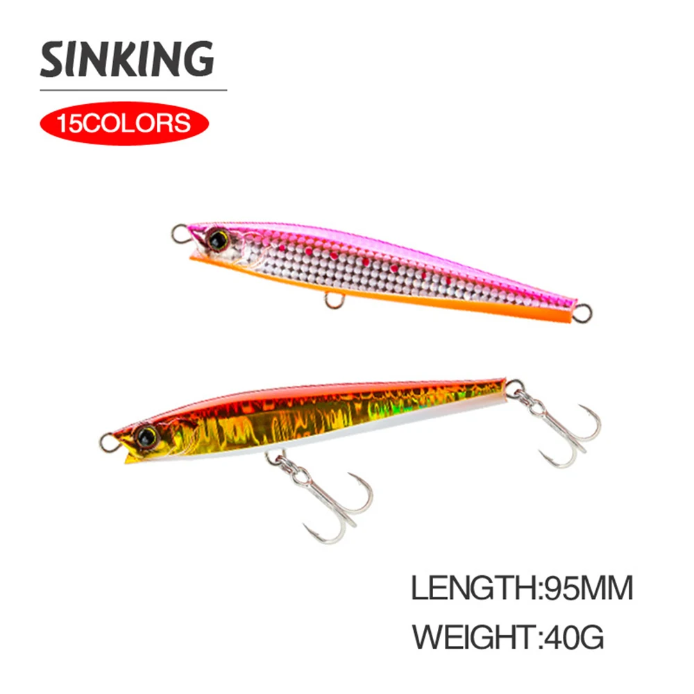 Señuelo de pesca Wobbler de pececillo, Jerkbait de hundimiento de fundición larga de gran tamaño, cebo duro Artificial, cebo de lubina para pesca en el océano, 9,5 cm, 40g - imagen 3