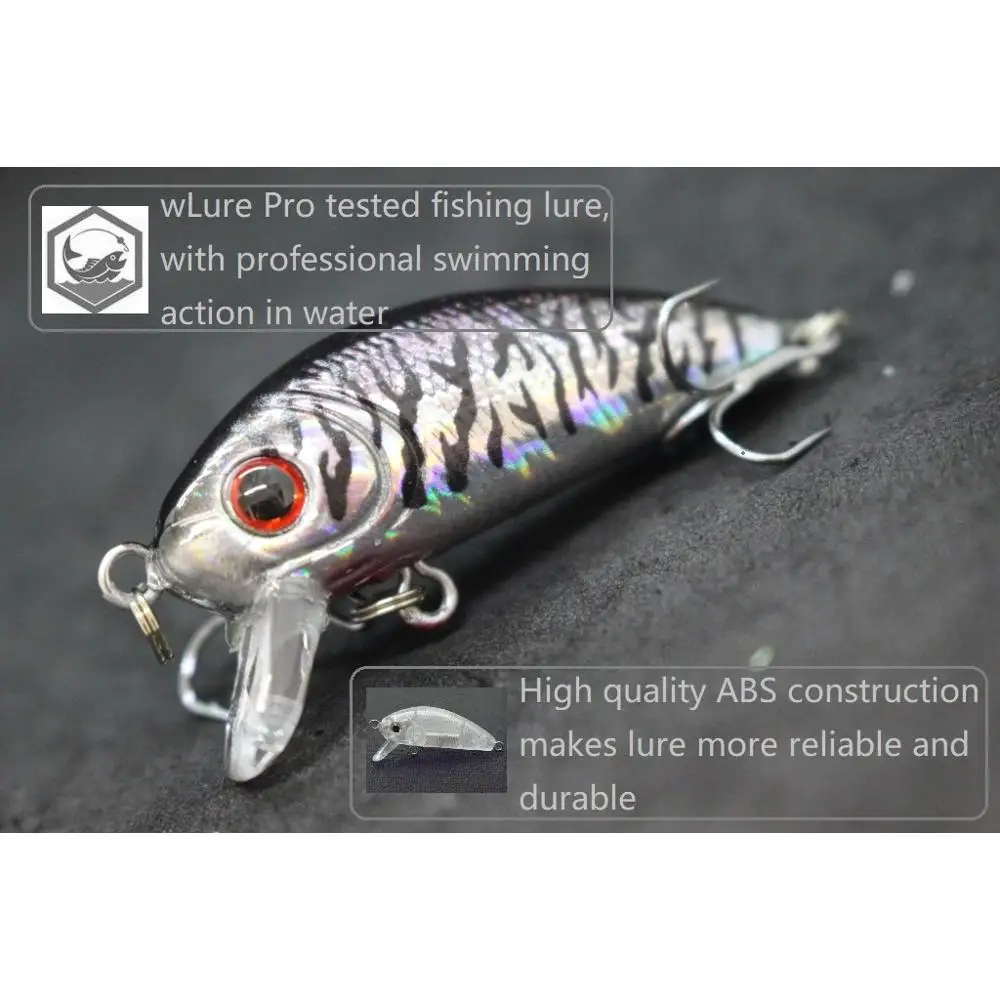 WLure-Señuelos de Pesca Crankbait, 5g, 4,5 cm, tamaño pequeño, Wobbler ligero, 10 #, anzuelos triples, colores surtidos, C544 - imagen 4