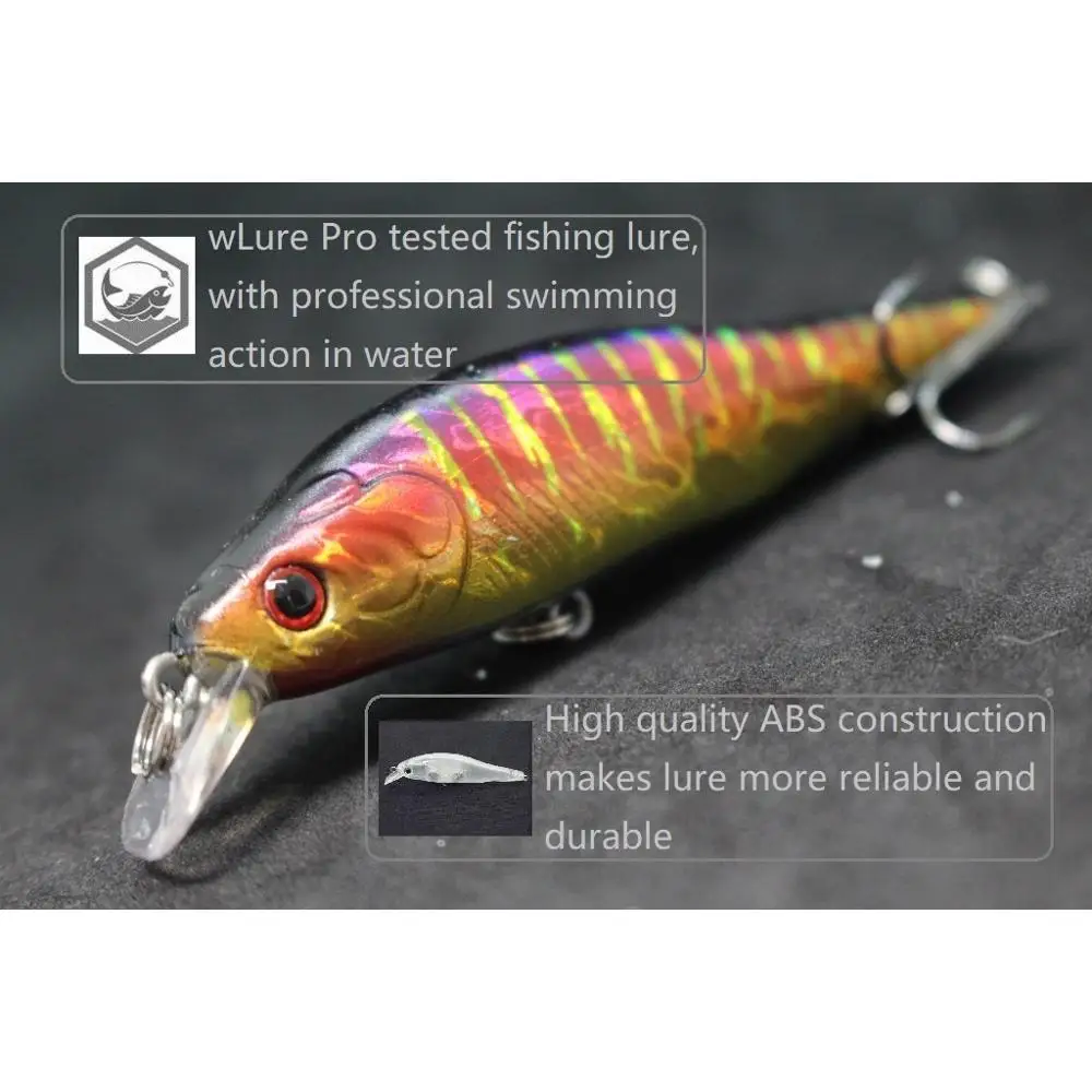 WLure Minnow-señuelo de pesca de 8,5 cm, 9,7g, tamaño mediano, pesca en agua dulce, ojos duros 3D, cebo Twitch de recuperación lenta # 6 Gancho M597 - imagen 4