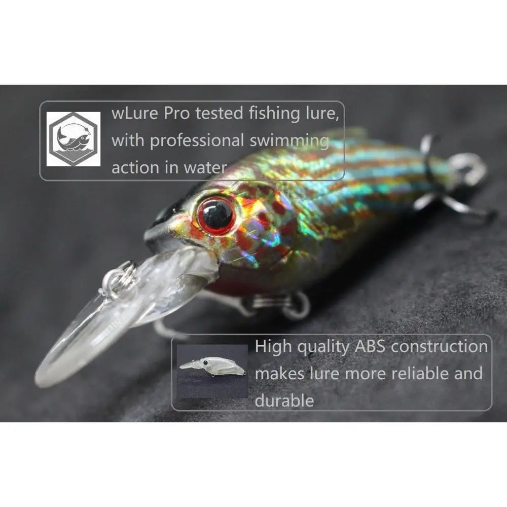 WLure-señuelo de pesca Crankbait, 9,4g, 7cm, fuerte traqueteo, medio buzo, Pintura Realista 2 #6, hoja de corte, gancho triple HC647 - imagen 3