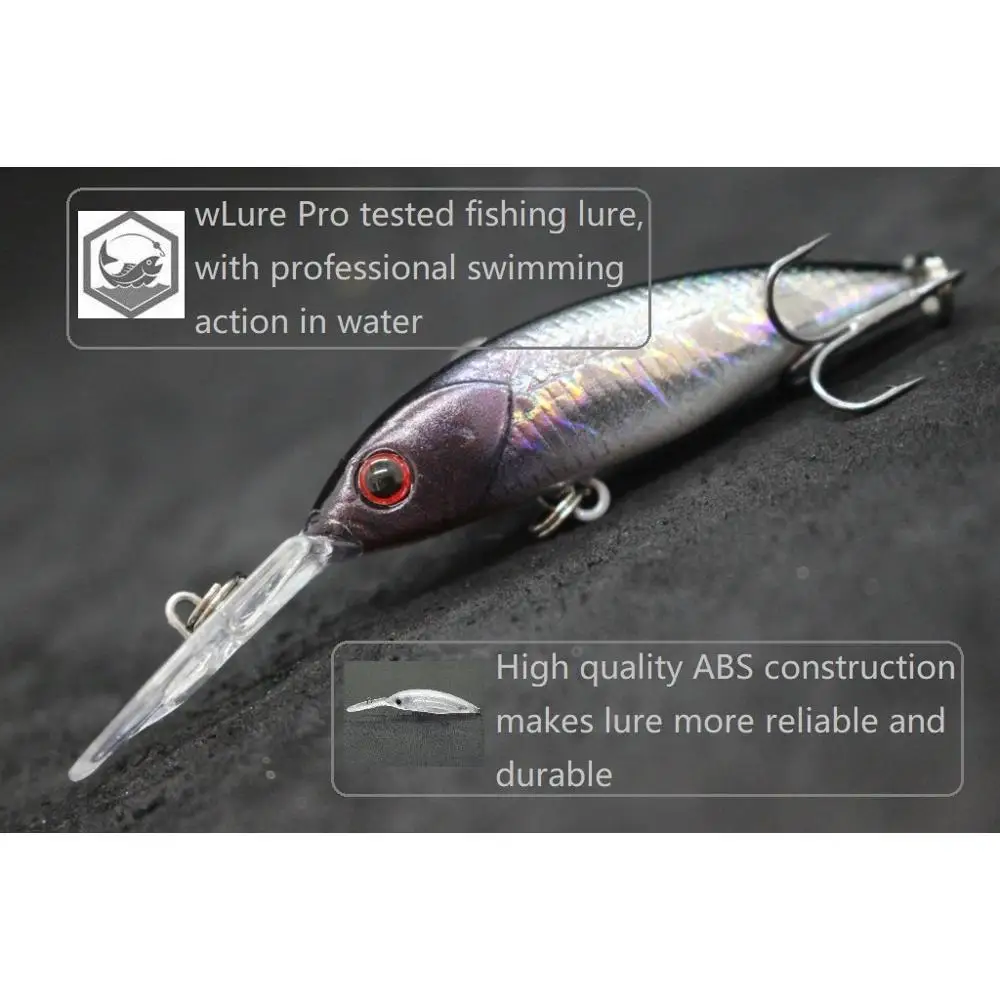 WLure Minnow Crankbait Señuelos de Pesca 4g 7,6 cm 2-3 metros buceo ligero lento cebo flotante para pesca de carpa tamaño 8 ganchos M514 - imagen 4