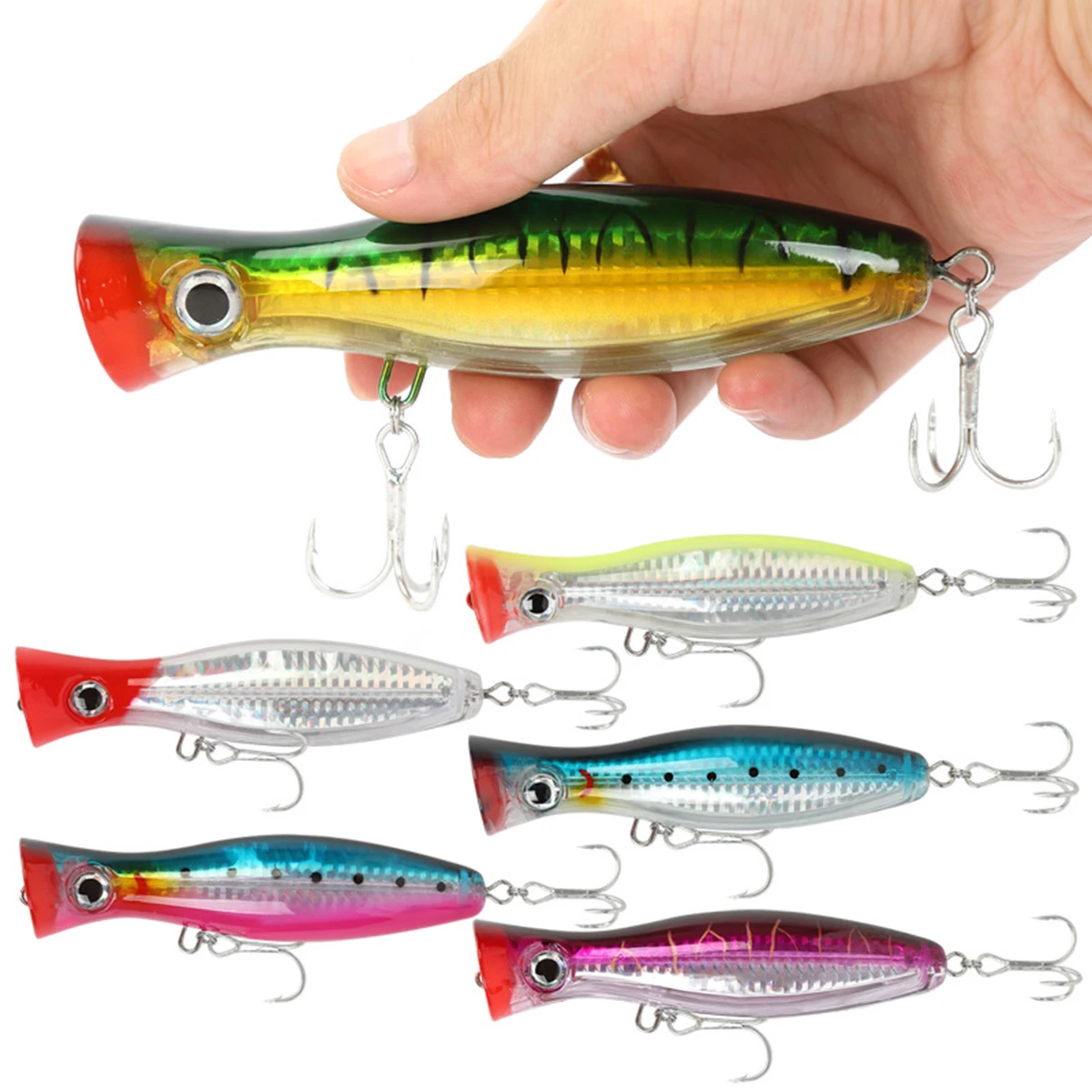Señuelo de pesca Popper Wobbler Whopper Popper de 12cm y 43g, señuelo flotante de fundición larga, arrastre Swimbait Jerkbait, cebo Artificial para lubina