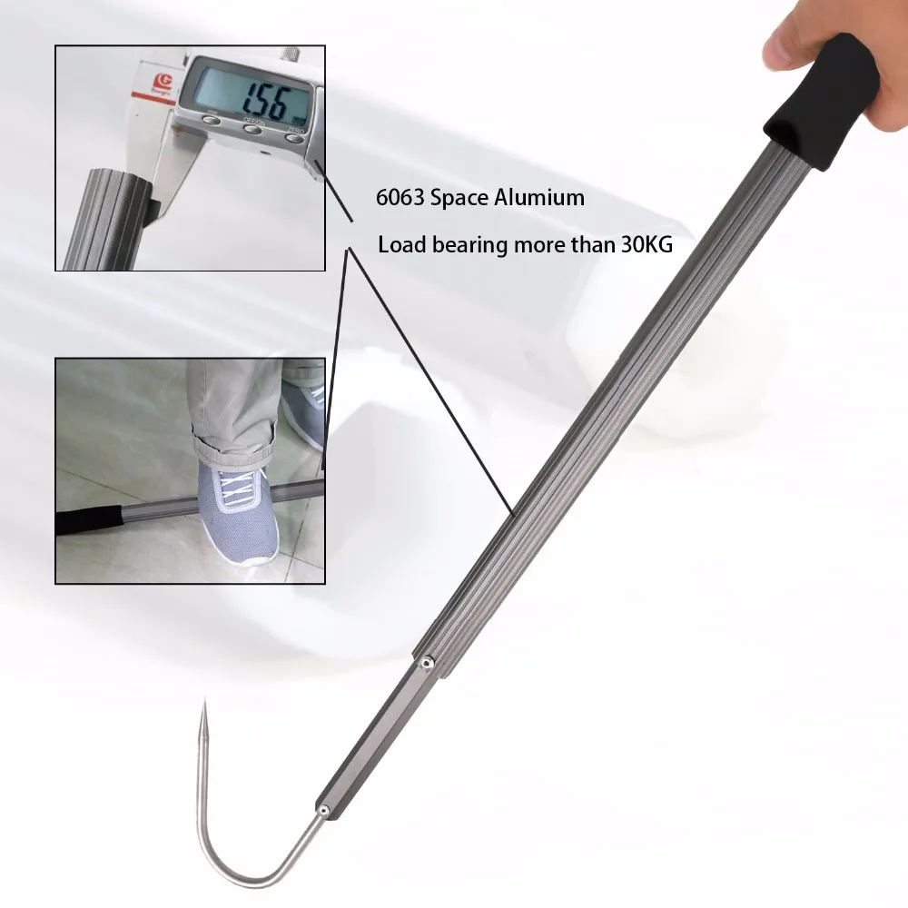 SANLIKE-gancho telescópico de acero inoxidable con cuerda, herramienta de pesca con lanza de aleación de aluminio, 60cm/90cm - imagen 5