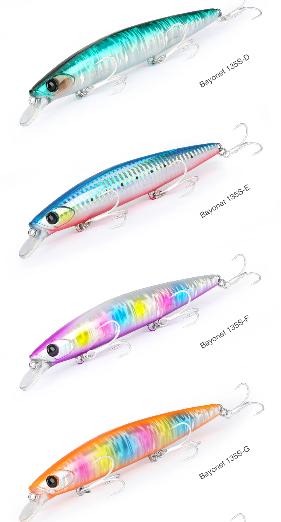 Explore el vibrante mundo de Bireme 150SB D Fishing señuelos con sus diversos colores y diseños