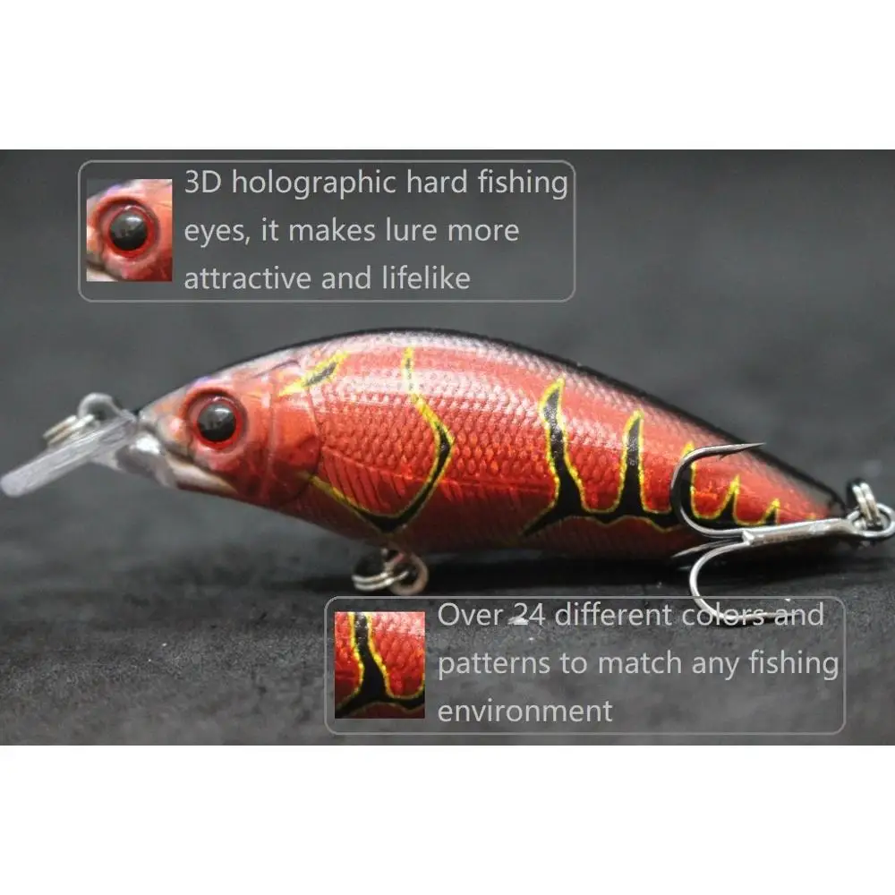 WLure-señuelo de pesca Crankbait, 8,1 cm, 7,1g de ancho, acción de natación, cuerpo corto #6, gancho, cebo de insectos, agua dulce, ojos duros 3D, M583
