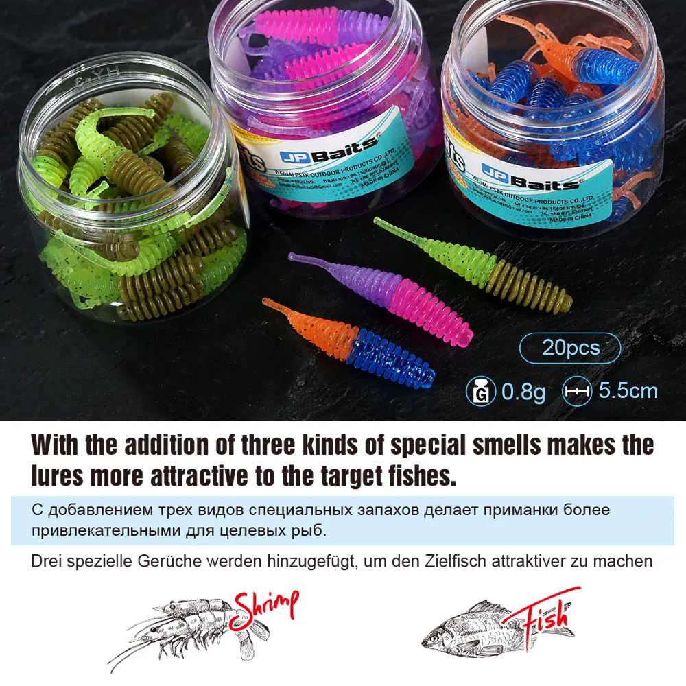 FSTK-señuelo de Pesca de trucha suave, 55mm, 0,8g, 20 piezas, cebo de silicona de mar, Wobbler, Swimbait Artificial, Pesca, cebos de gusano Artificial para trucha - imagen 3