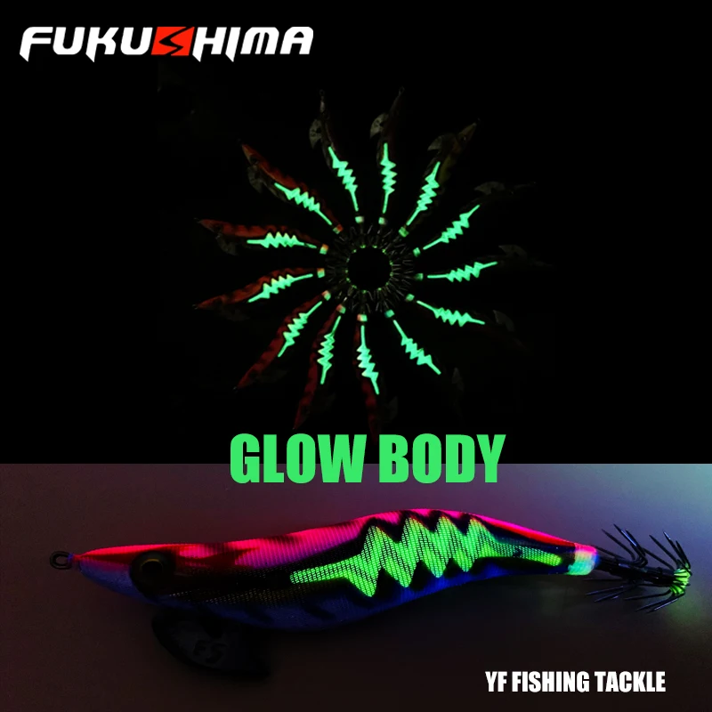FUKUSHIMA 3,5 calamar JIGS GLOW EGI señuelo pesca de madera SHRIMP BAIT SHARP ganchos 21 gramos corte octopus barco y pesca en roca - imagen 4