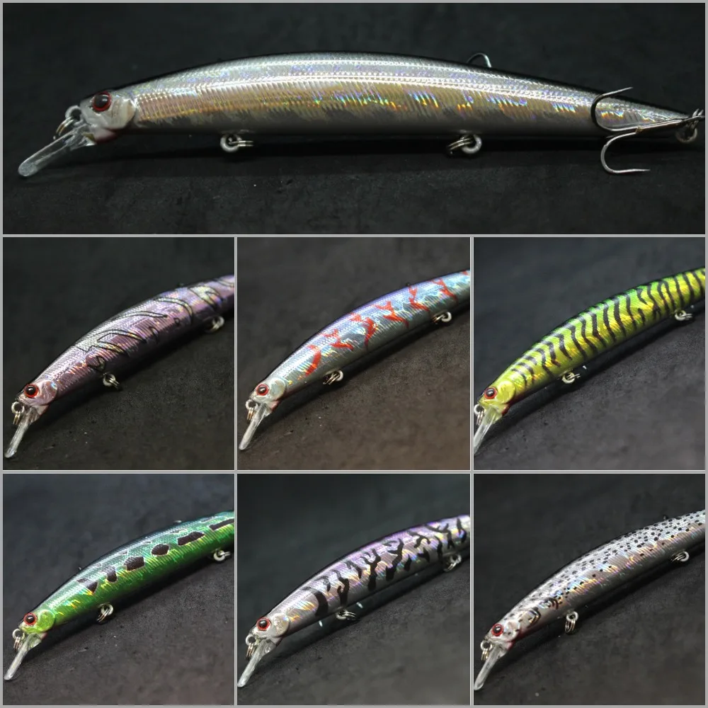 WLure Minnow-señuelo de pesca de 12,7 cm, 12,5g, cuentas largas y delgadas para correr en la parte inferior, 3 ganchos, Jerkbait de acción ajustada, flotante lento M672 - imagen 2