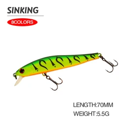 Señuelo de pesca Minnow Wobbler hundimiento, cebo Artificial duro para pesca de trucha, cebo de lubina, 7cm, 5,5g