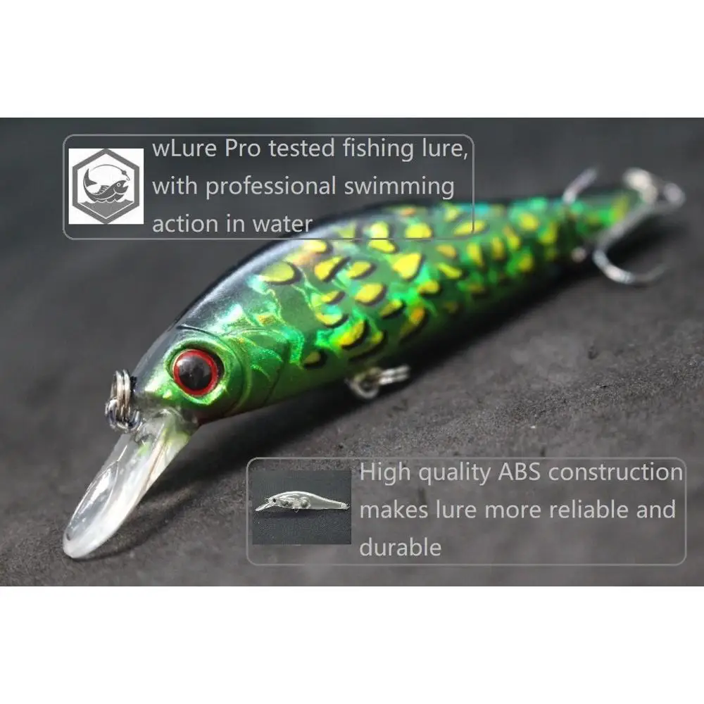 wLure Minnow Señuelos de pesca 9 cm 9 g que se hunden Jerkbait Twitch Pausa acción para controlar # 6 Anzuelos Agudos Negros Ojos Silocon 3D M431 - imagen 4