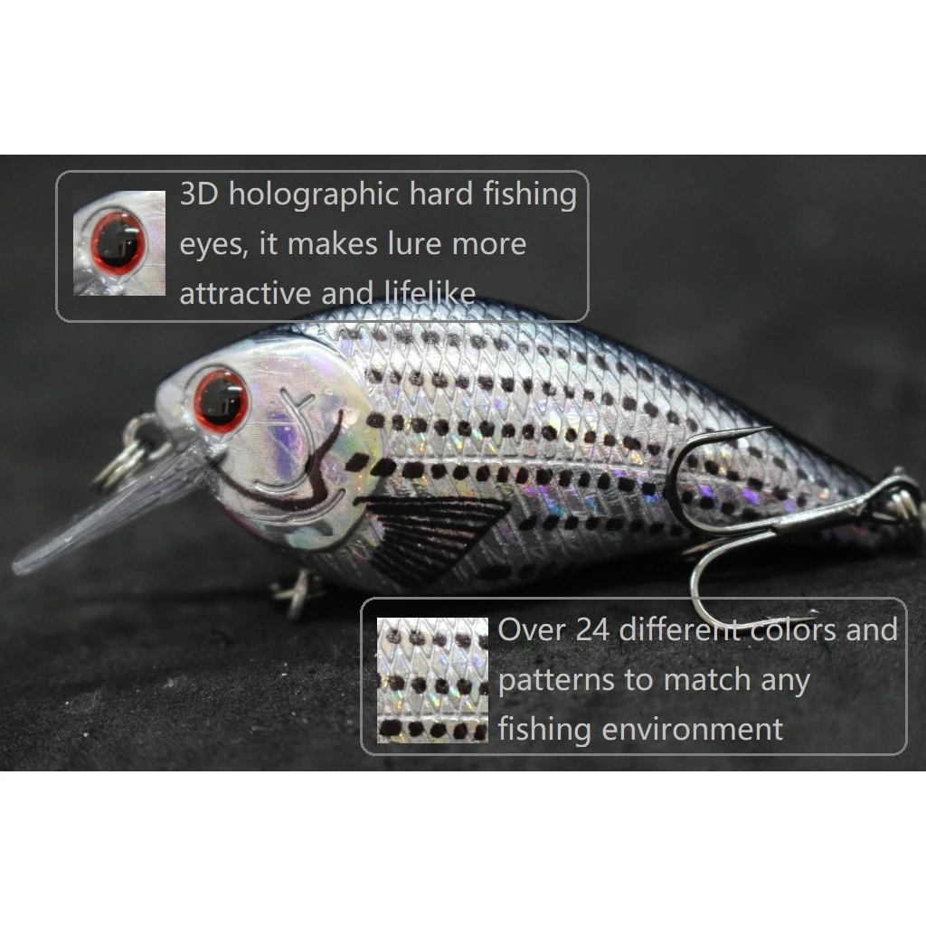 WLure-Señuelos de Pesca Crankbait, 7cm, 10,5g, modelo clásico 1,5, señuelo flotante Ancho 2 #6, anzuelos triples de níquel negro C658