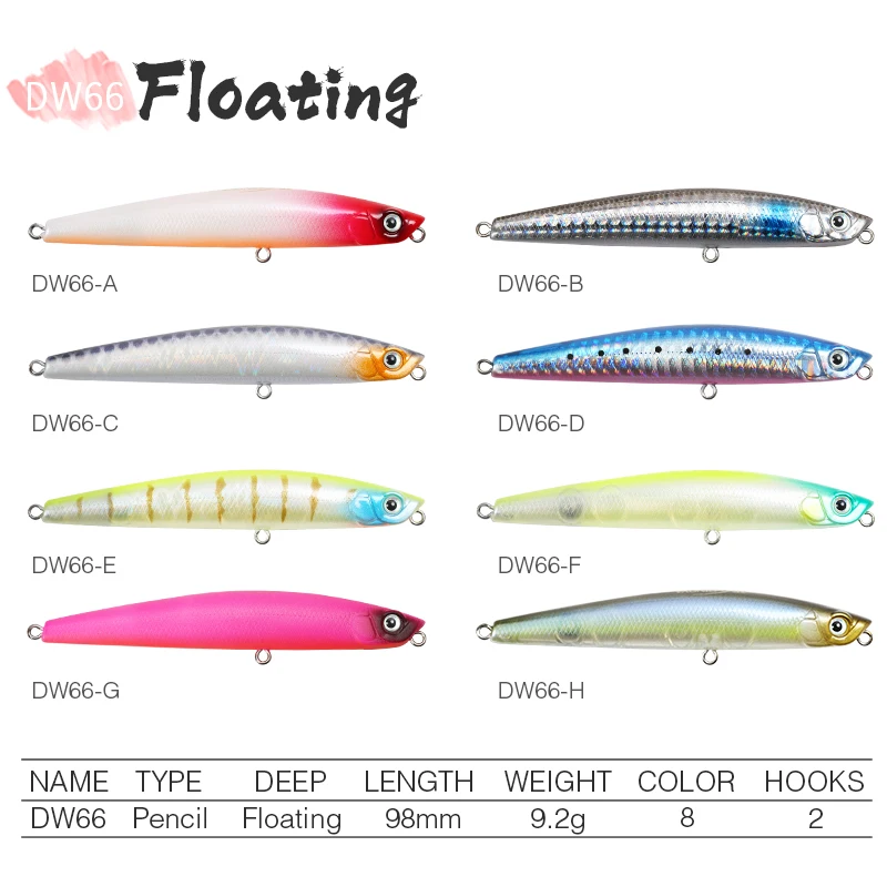 TSURINOYA 98F Topwater Pencil 98mm 9,2g señuelo de pesca flotante de tungsteno, cebo duro de fundición larga, sin labios, Lucio - imagen 3