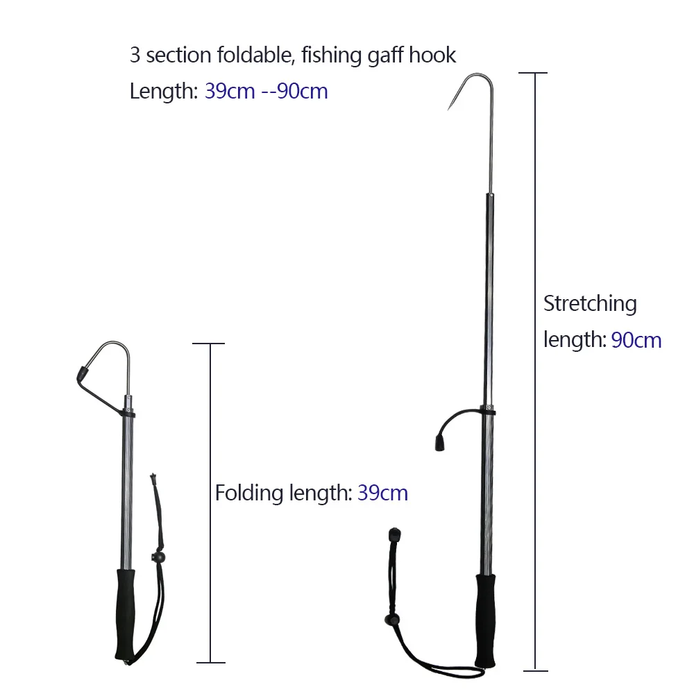 SANLIKE-gancho telescópico de acero inoxidable con cuerda, herramienta de pesca con lanza de aleación de aluminio, 60cm/90cm - imagen 3