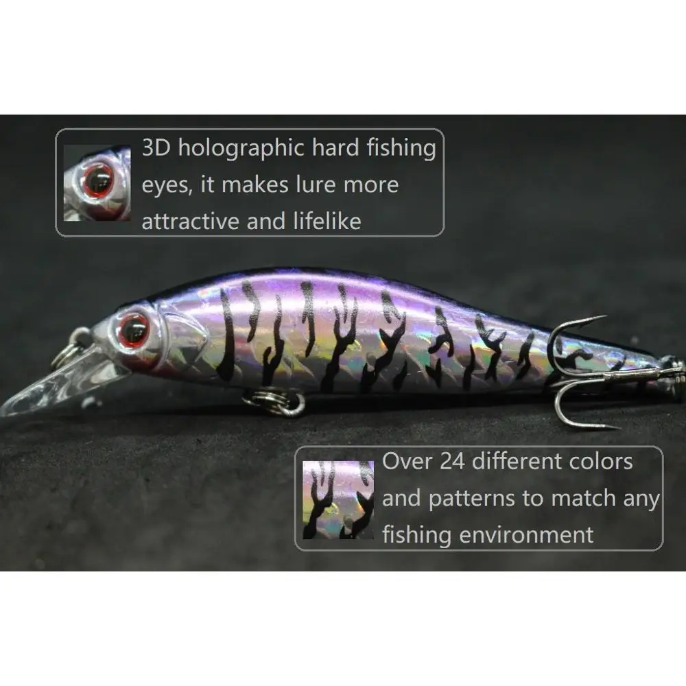 wLure Minnow Señuelos de pesca 9 cm 9 g que se hunden Jerkbait Twitch Pausa acción para controlar # 6 Anzuelos Agudos Negros Ojos Silocon 3D M431 - imagen 3