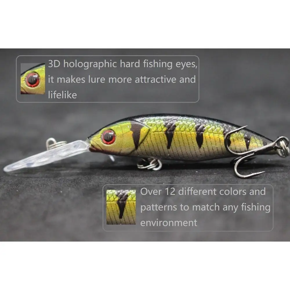 WLure Minnow Crankbait Señuelos de Pesca 4g 7,6 cm 2-3 metros buceo ligero lento cebo flotante para pesca de carpa tamaño 8 ganchos M514 - imagen 3