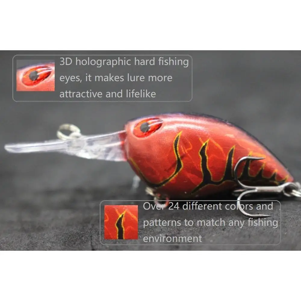 WLure Crankbait Wobble señuelo de pesca 6cm 5g buceo profundo acción apretada agua dulce cebo duro flotante 8 #   Ganchos Cebo para insectos C770 - imagen 3