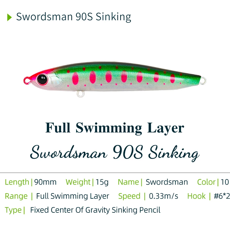 TSURINOYA-señuelo de pesca de lápiz que se hunde 90mm 15g, espadachín de fundición larga, cebo duro Artificial, Lucio, trucha, Jerkbait - imagen 2