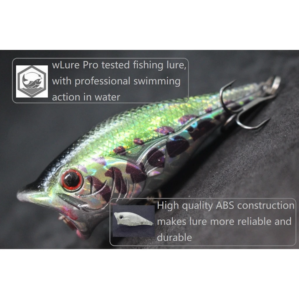 WLure-señuelo de pesca Popper Topwater, 6cm, 10,5g, Zigzag, para caminar, boca abierta grande, hace más salpicaduras de agua, agua dulce T626