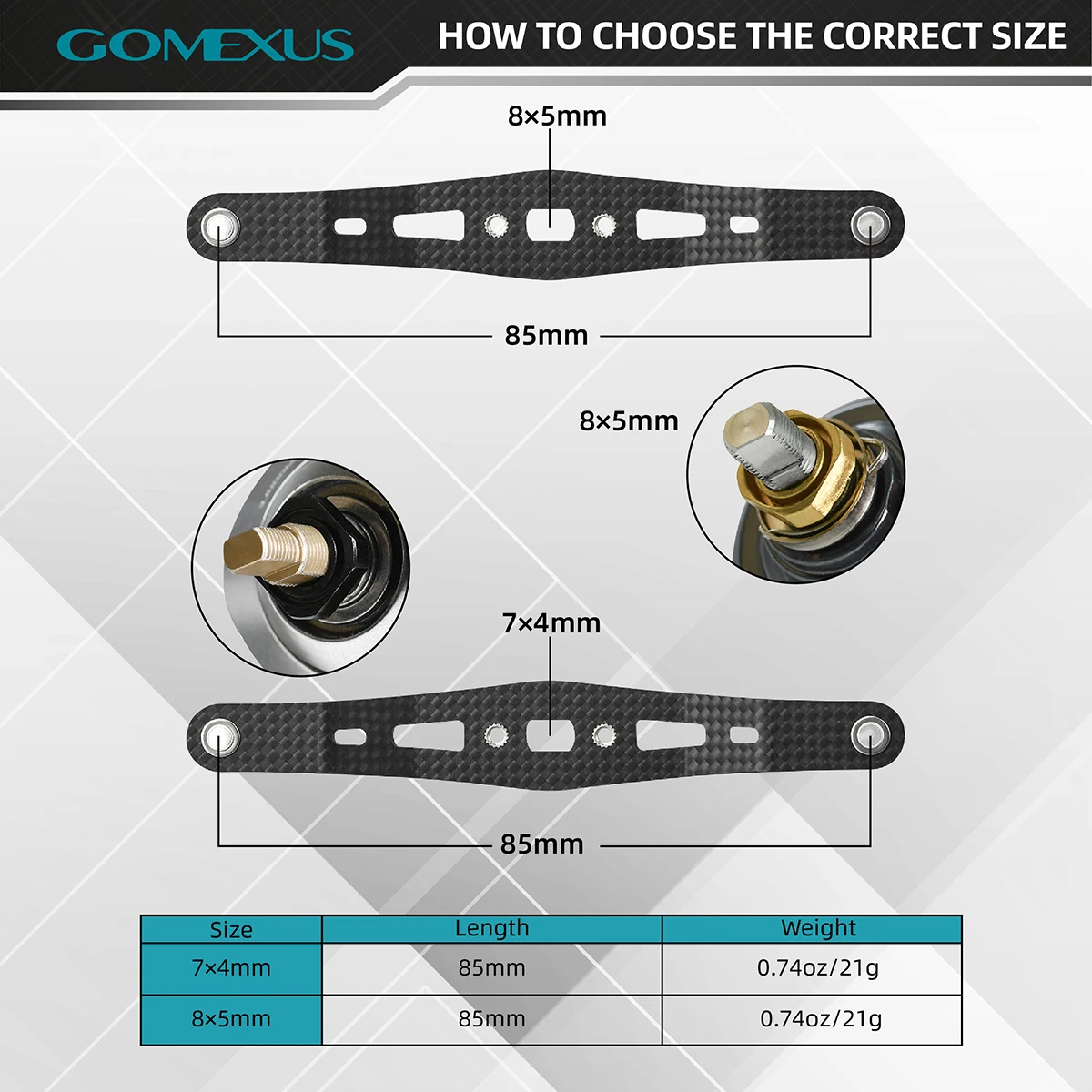 Gomexus-mango de carrete de carbono, 95mm, finura para Shimano, Bantam, Metanium, Daiwa, Steez, Abu Garcia, Okuma, Kastking, Baitcasting, DC-S20 - imagen 2
