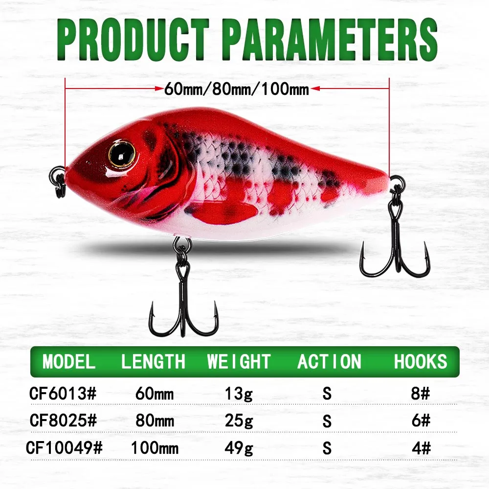 Señuelo de Pesca de hundimiento lento, 60mm, 80mm, 100mm, para Lucio, aparejos calientes, ganchos de calidad - imagen 5
