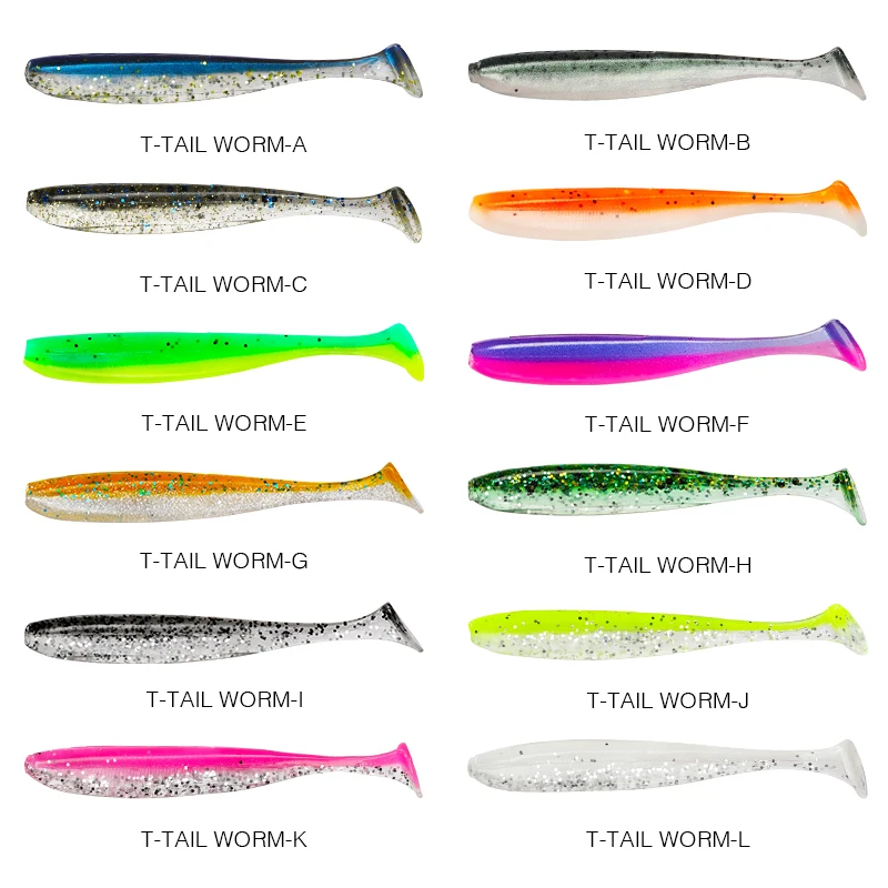 TSURINOYA-SEÑUELOS blandos de cola en T de 100mm y 120mm, cebos blandos artificiales, delineador fácil, olor añadido para pesca de lubina, Wobblers - imagen 3