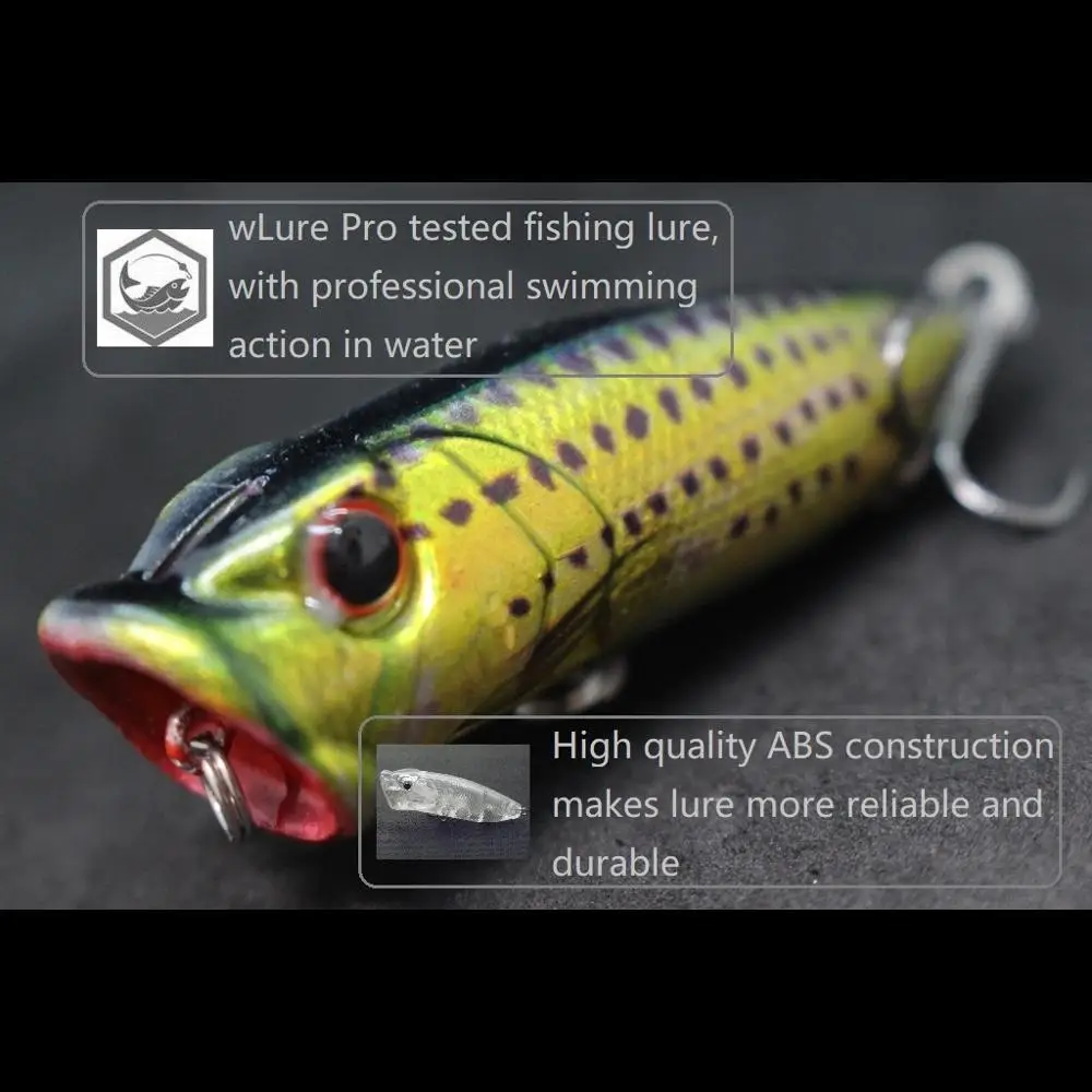 WLure-señuelo de pesca Popper Topwater, cebo duro de 7cm, 12,3g, sonajero fuerte, salpicaduras de agua, señuelo realista para pesca de lubina HT605 - imagen 4