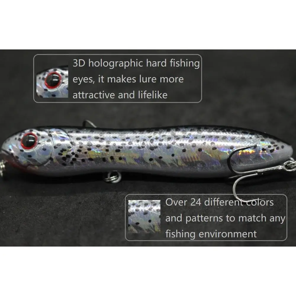 WLure-señuelo de pesca Topwater Popper, 9,8 cm, 16g, señuelo largo para caminar, ojos duros 3D, W769 - imagen 2