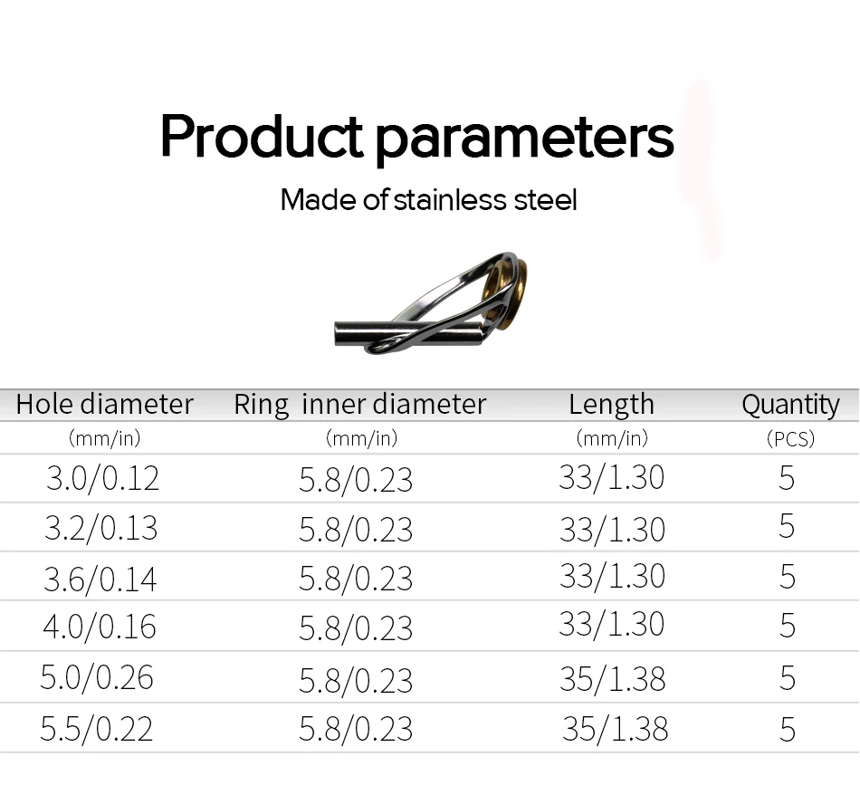 30 Uds. Kit de reparación de puntas de caña de pescar de 3mm-5,5mm, doble anillo de cerámica dorado, puntas de caña de pescar de fundición giratoria de mar, aparejos de fijación - imagen 2