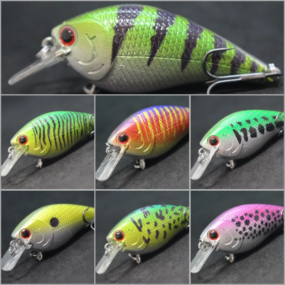 WLure-Señuelos de Pesca Crankbait, 7cm, 10,5g, modelo clásico 1,5, señuelo flotante Ancho 2 #6, anzuelos triples de níquel negro C658