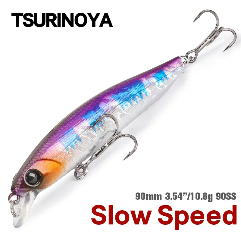 TSURINOYA 90SS tornillo de buceo 70-80cm hundimiento lento rango poco profundo Minnow 90mm 10,8g DW103 centro de movimiento de gravedad cebo duro