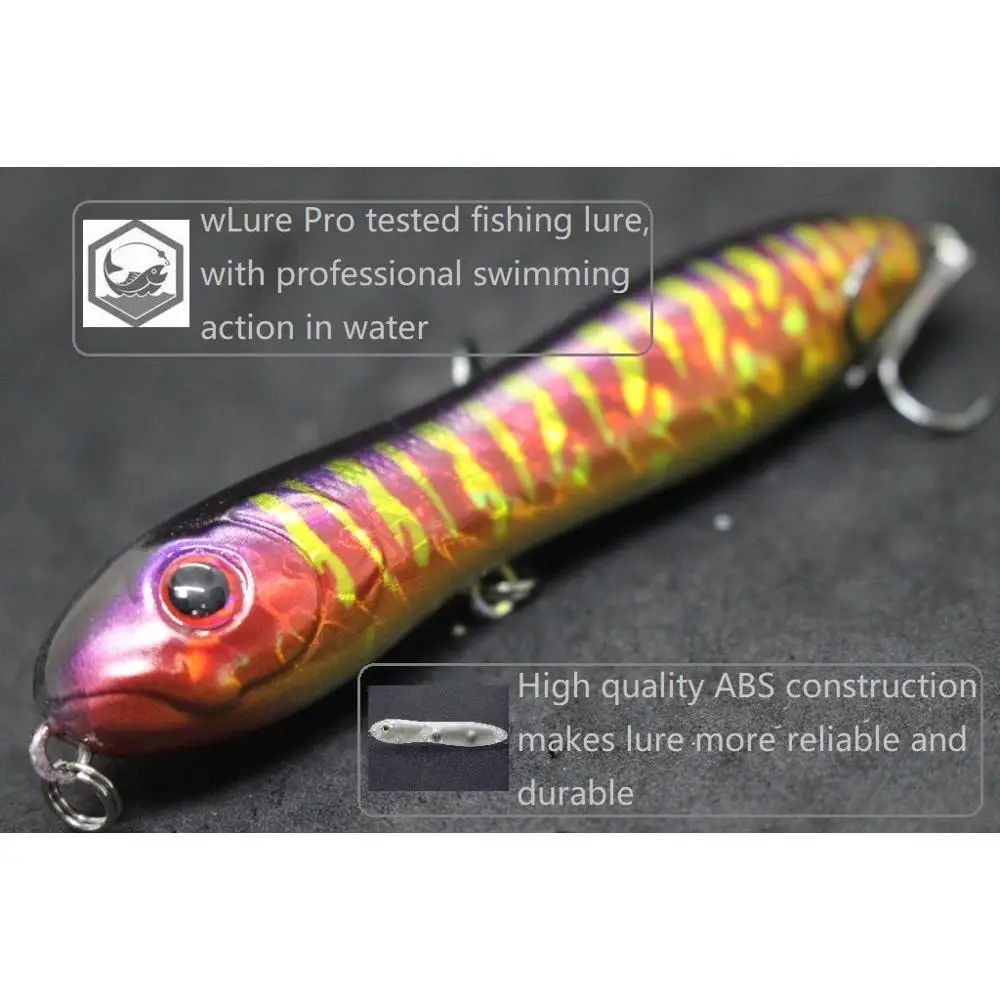 WLure-señuelo de pesca Topwater Popper, 9,8 cm, 16g, señuelo largo para caminar, ojos duros 3D, W769 - imagen 3