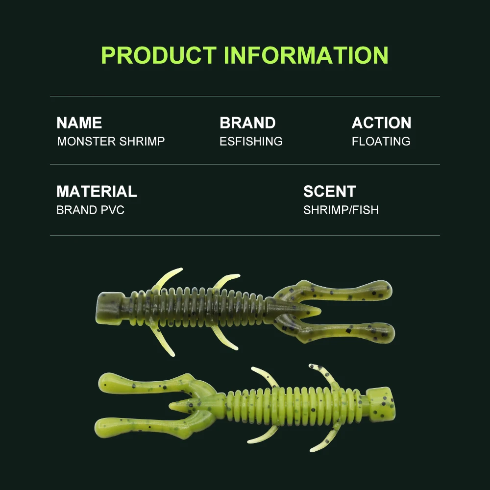 ESFISHING nueva gran oferta gusano monstruo camarón 60mm1.8g cebo de silicona suave insignias aromáticas de inyección para Señuelos de Pesca - imagen 3