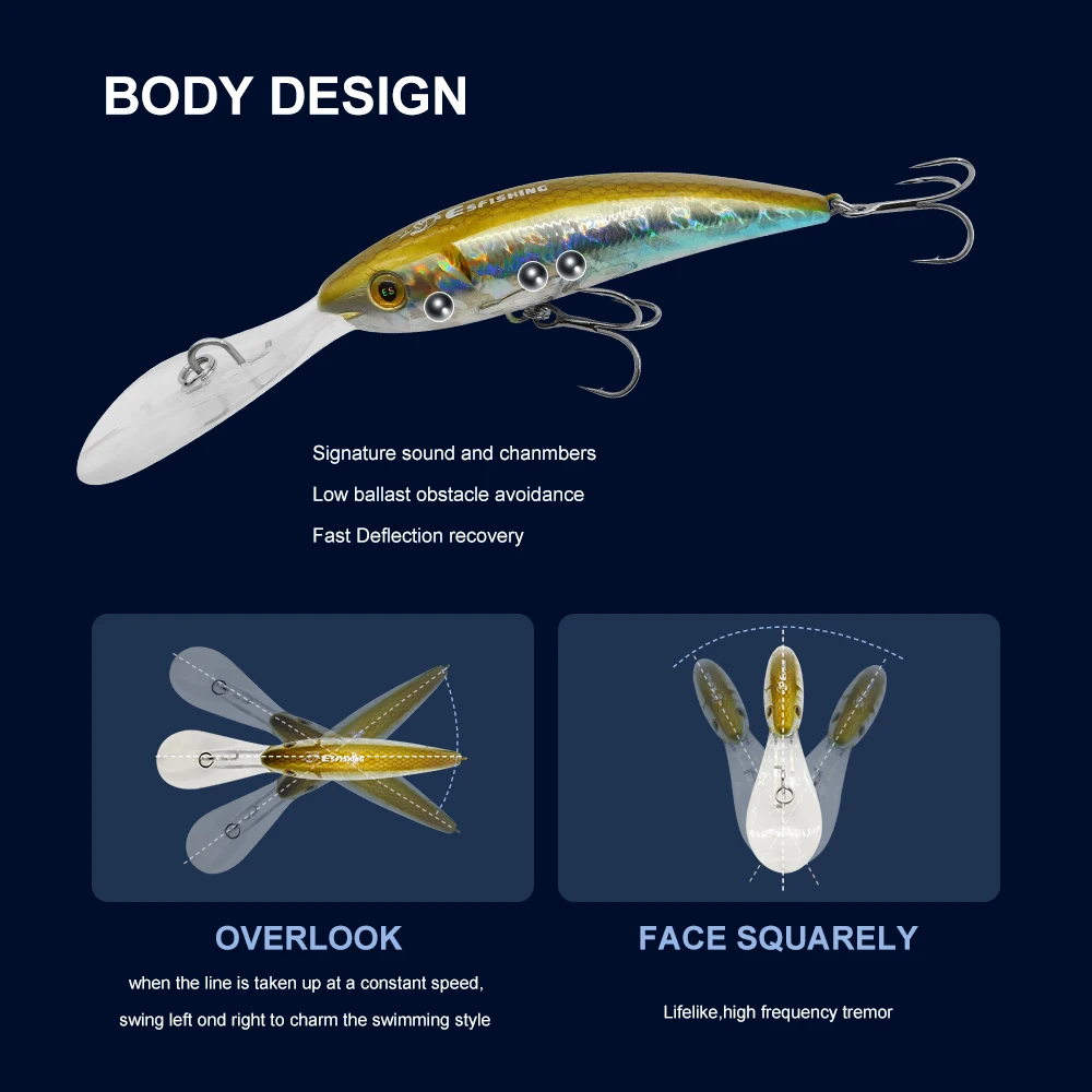 ESFISHING-cebo duro de pesca wobbler, 90mm, Easy Sprinter, pececillo de fundición larga para Lucio, trucha, perca - imagen 5