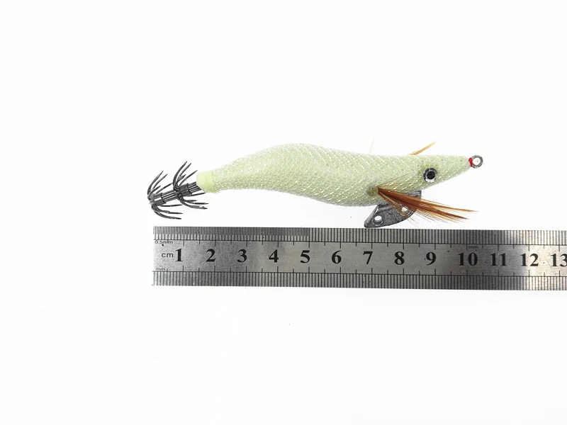 Nuevo Señuelo de pesca de camarones de madera, 4 Uds., plantillas luminosas de calamar, 10cm, 11g, señuelos de pulpo, gancho para paraguas, blanco, negro, rojo y verde - imagen 2