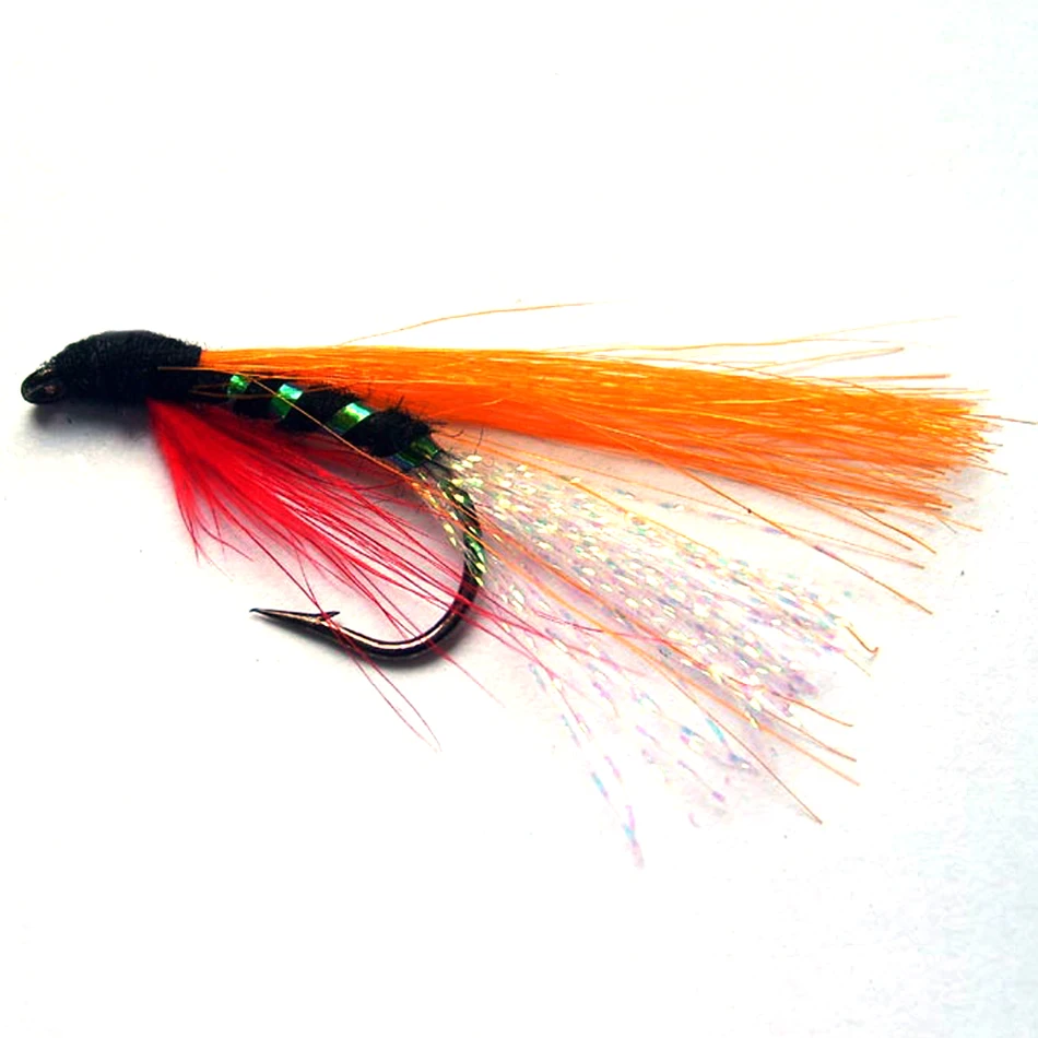 MNFT Minnow Streamer con plumas rojas y naranjas para pesca - imagen 2