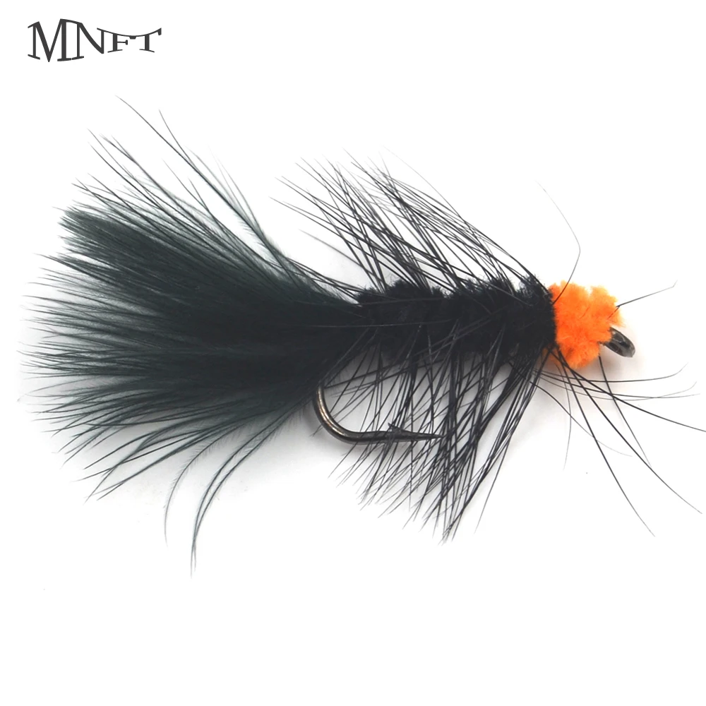 Moscas Woolly Bugger MNFT – Marabú negro y Flashabou para trucha