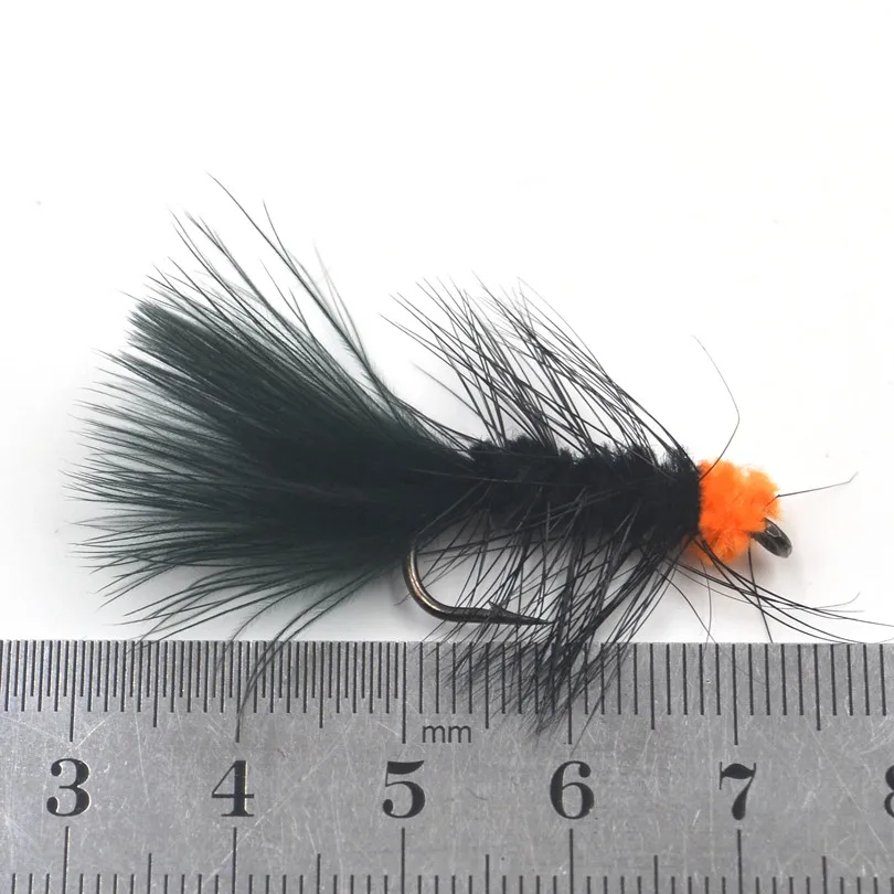 Moscas Woolly Bugger MNFT – Marabú negro y Flashabou para trucha - imagen 2