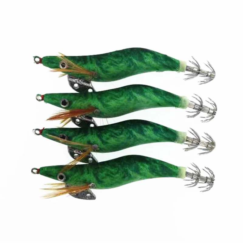 Nuevo Señuelo de pesca de camarones de madera, 4 Uds., plantillas luminosas de calamar, 10cm, 11g, señuelos de pulpo, gancho para paraguas, blanco, negro, rojo y verde - imagen 5