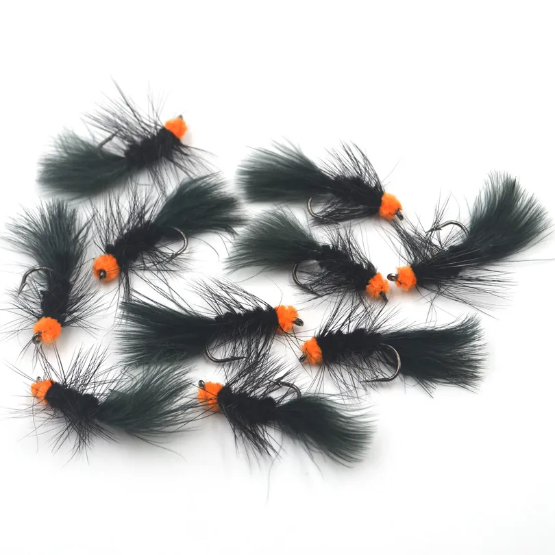 Moscas Woolly Bugger MNFT – Marabú negro y Flashabou para trucha - imagen 3