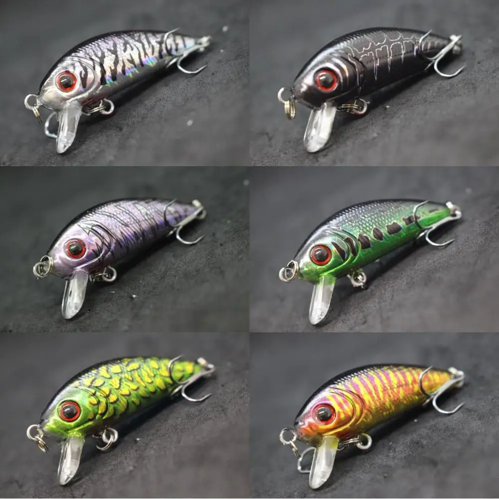 WLure-Señuelos de Pesca Crankbait, 5g, 4,5 cm, tamaño pequeño, Wobbler ligero, 10 #, anzuelos triples, colores surtidos, C544 - imagen 5